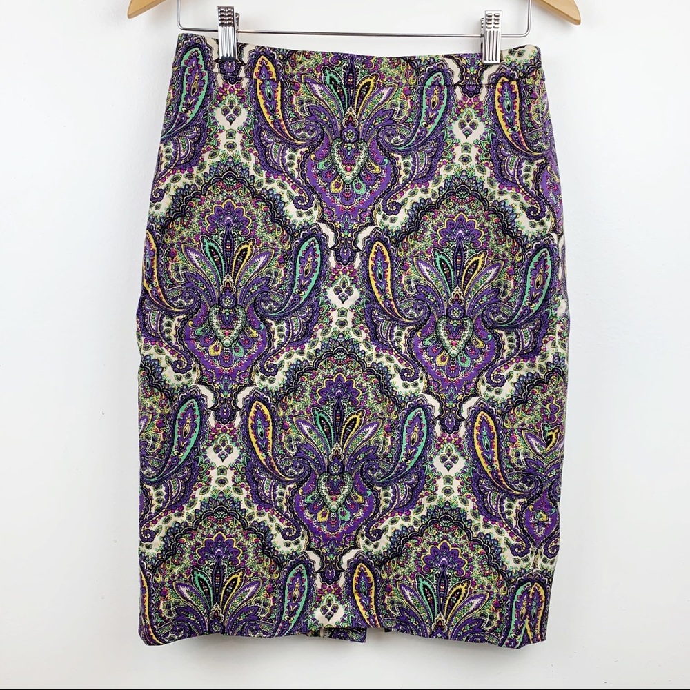 J CREW Royal Paisley Pencil Skirt Sz 2 - Picture 3 of 8